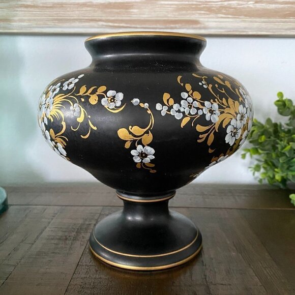 Authentic Kobalt Stile Sevres Floral Black Gold Vase - Picture 2 of 7